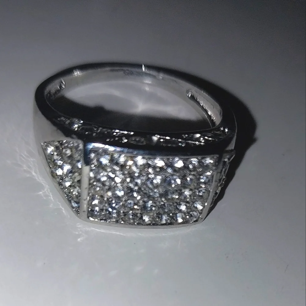 Modern Men's 925 Silver Diamond Ring Sz 11